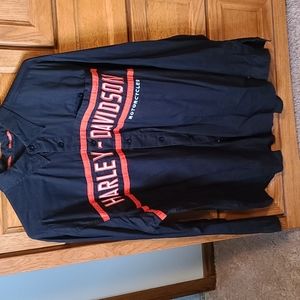 Men's XL Harley-Davidson long sleeve button down shirt black and orange